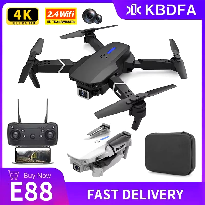 KDBFA E88 Pro 2024 WiFi FPV Drone with 4K HD Camera - Foldable Quadcopter for Stunning Aerial Shots - Perfect Gift for Adventurers!