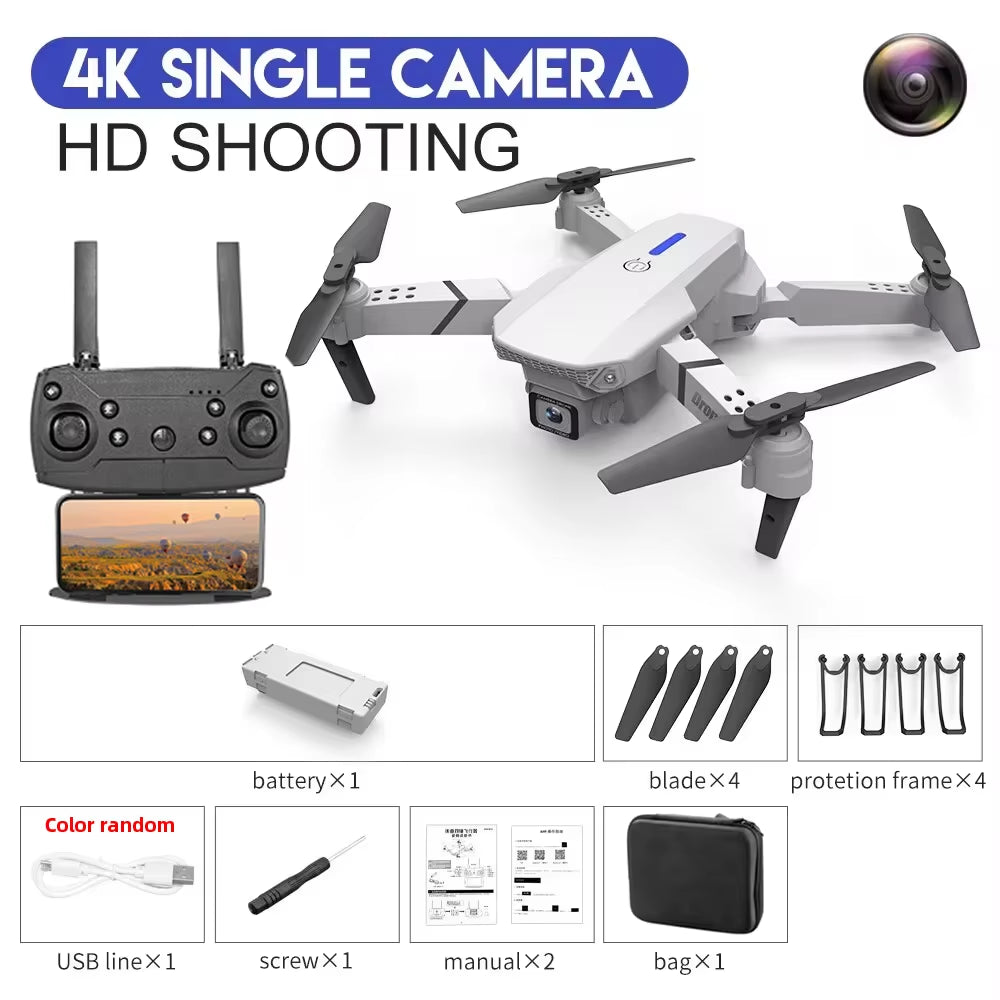 KDBFA E88 Pro 2024 WiFi FPV Drone with 4K HD Camera - Foldable Quadcopter for Stunning Aerial Shots - Perfect Gift for Adventurers!