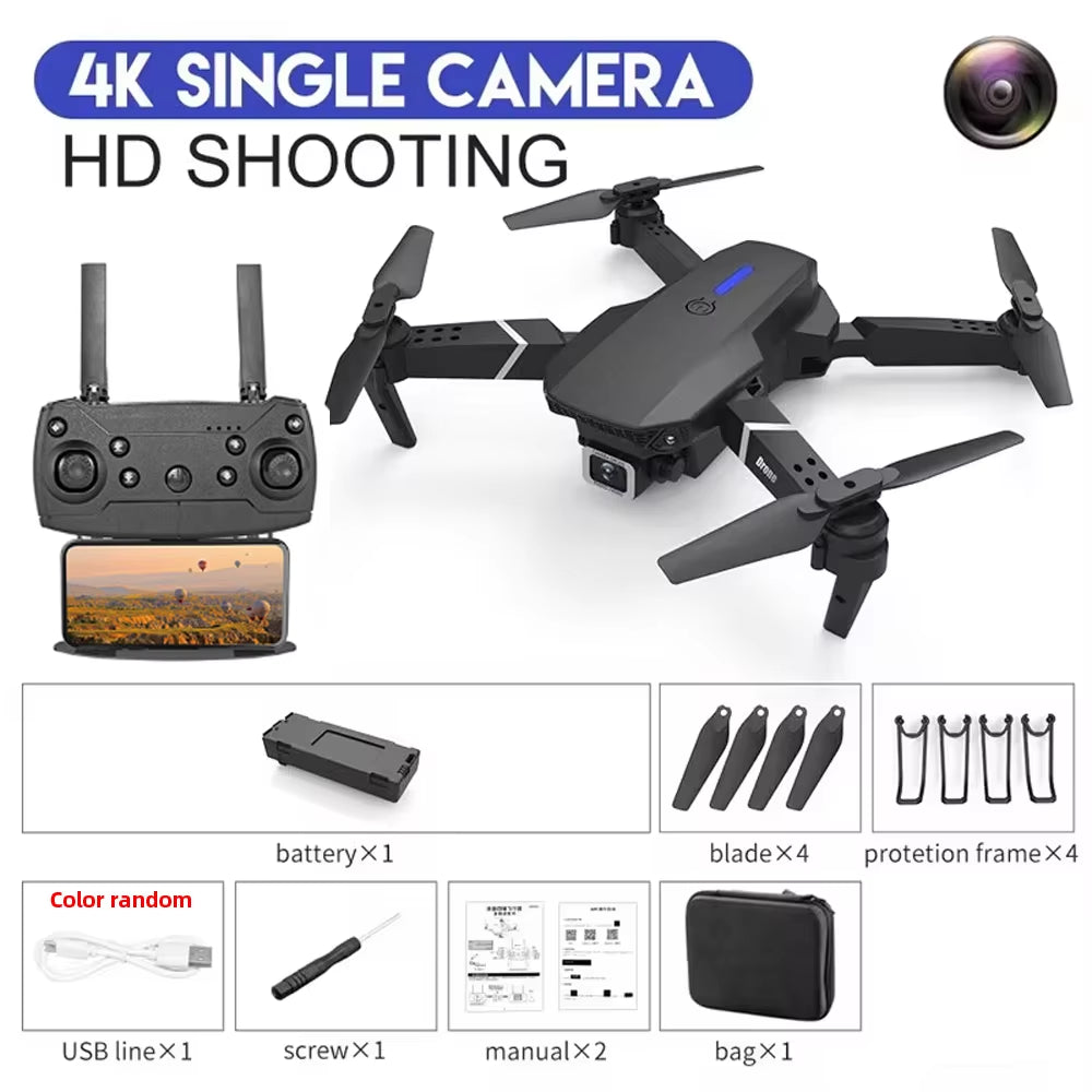 KDBFA E88 Pro 2024 WiFi FPV Drone with 4K HD Camera - Foldable Quadcopter for Stunning Aerial Shots - Perfect Gift for Adventurers!