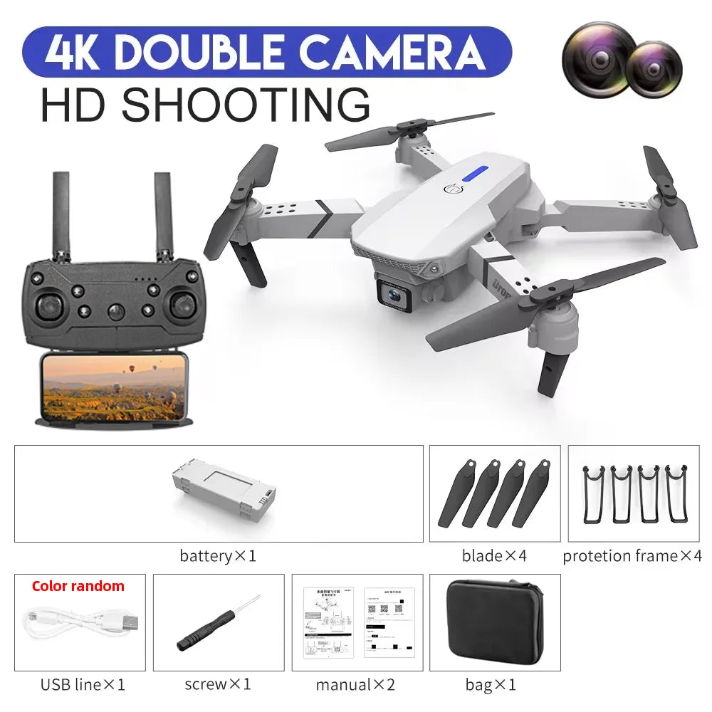 KDBFA E88 Pro 2024 WiFi FPV Drone with 4K HD Camera - Foldable Quadcopter for Stunning Aerial Shots - Perfect Gift for Adventurers!