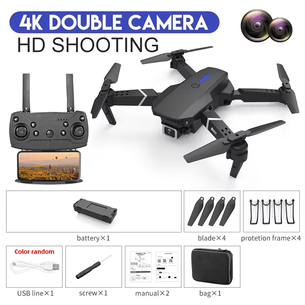 KDBFA E88 Pro 2024 WiFi FPV Drone with 4K HD Camera - Foldable Quadcopter for Stunning Aerial Shots - Perfect Gift for Adventurers!