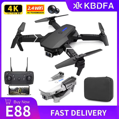 KDBFA E88 Pro 2024 WiFi FPV Drone with 4K HD Camera - Foldable Quadcopter for Stunning Aerial Shots - Perfect Gift for Adventurers!